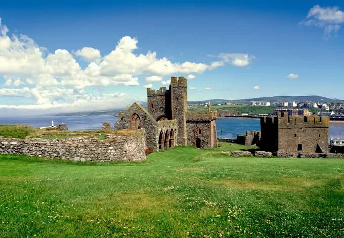The ruins of Peel Castle on St Patrick's Isle, Isle of Man